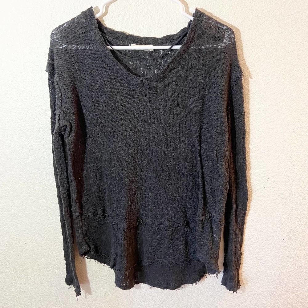 We The Free XS Knit Long Sleeve Sweater Tiered Dark Gray